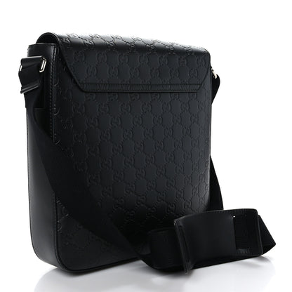 Gucci Guccissima Signature Single Buckle Flap Messenger Bag Black 3 of 9