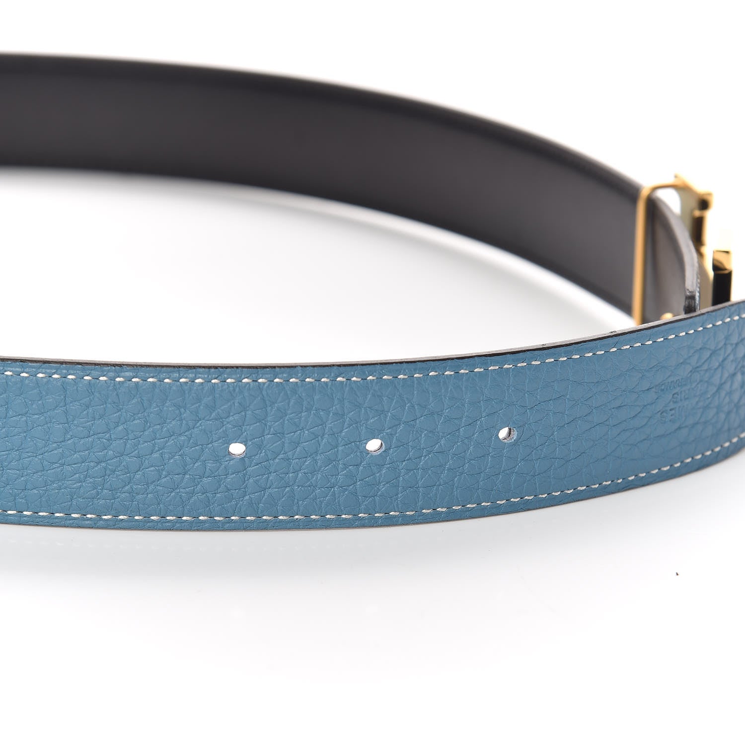 Hermes Box Togo 32mm H Belt 75 Black Blue Jean 5 of 7