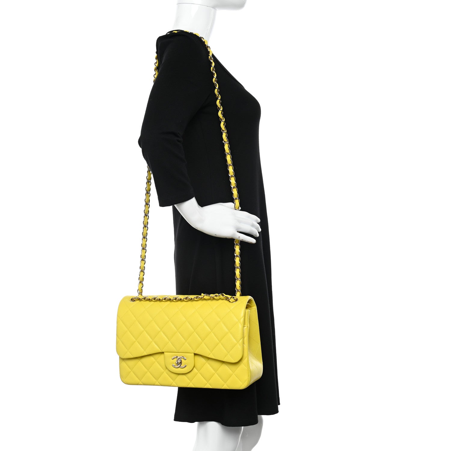 Chanel Caviar Quilted Jumbo Double Flap Yellow 2 of 10