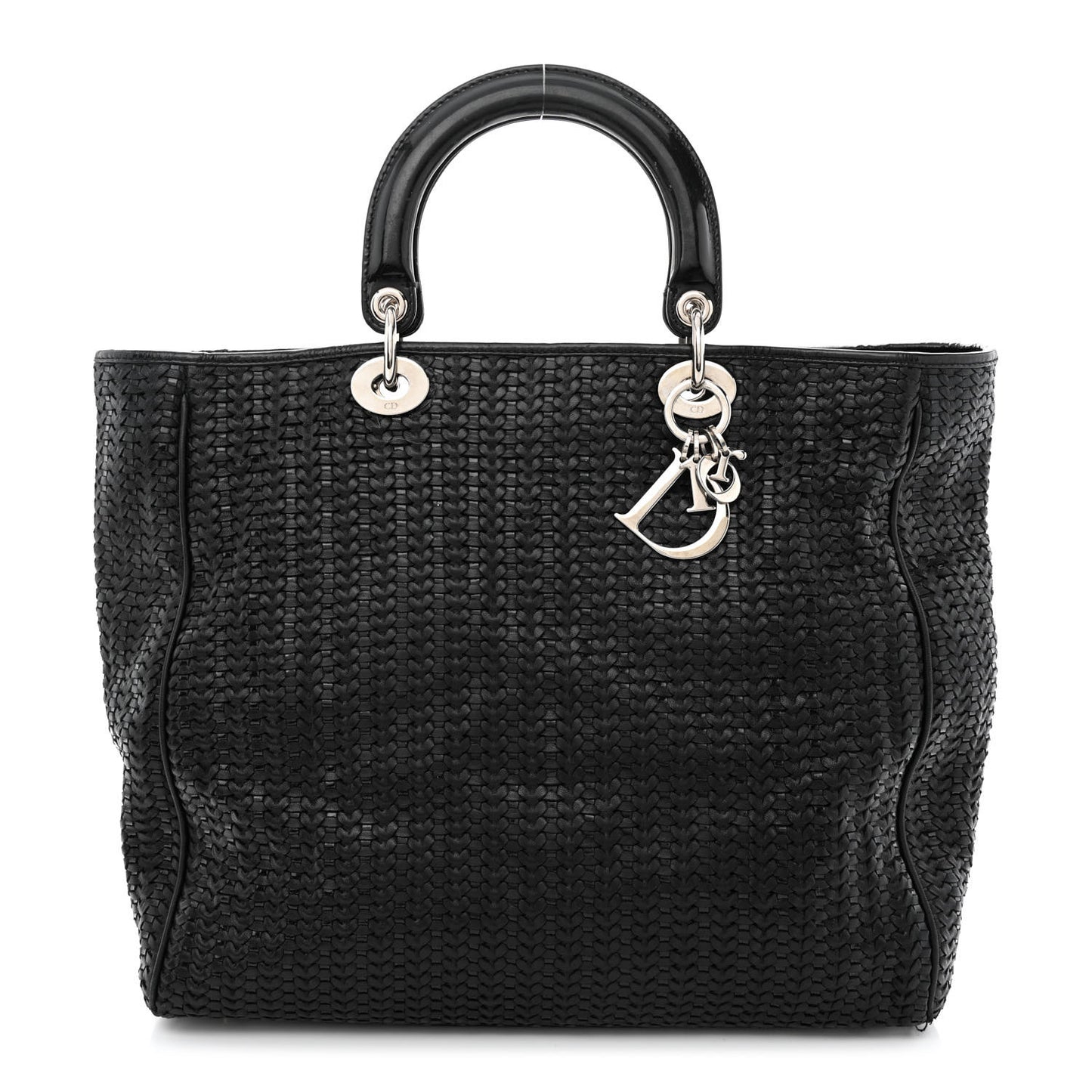 Lambskin Woven Large Lady Dior Shopping Tote Black