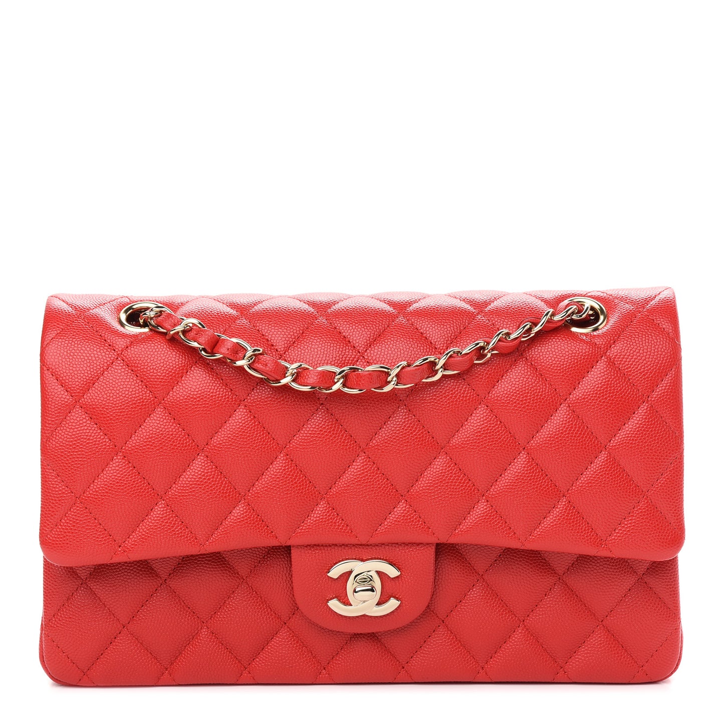 Caviar Quilted Medium Double Flap Red
