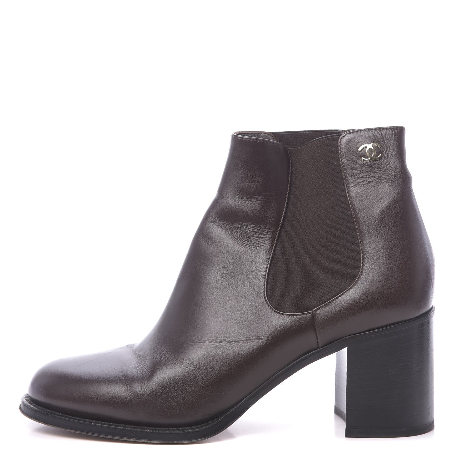 Chanel Glazed Calfskin Short Boots 39 Dark Brown 1 of 9