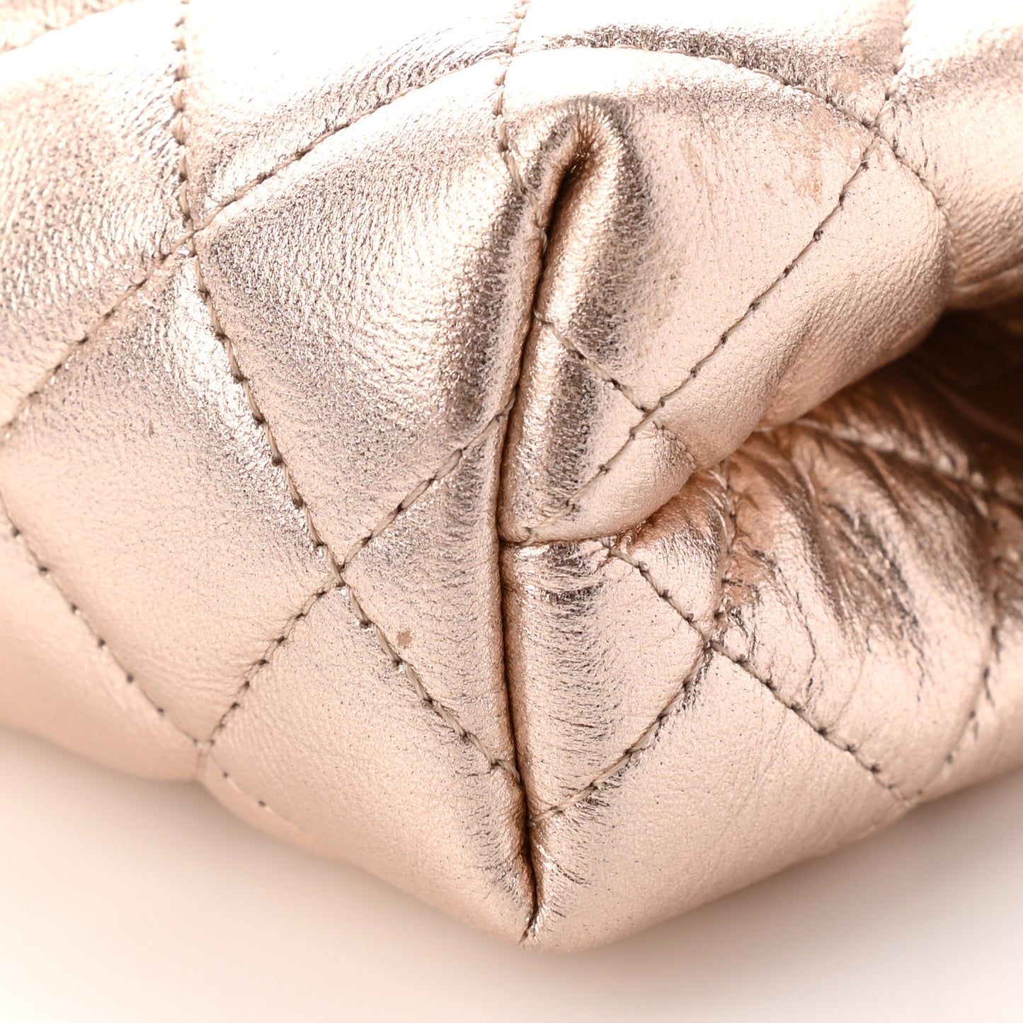 Metallic Lambskin Quilted Cosmetic Pouch Light Gold