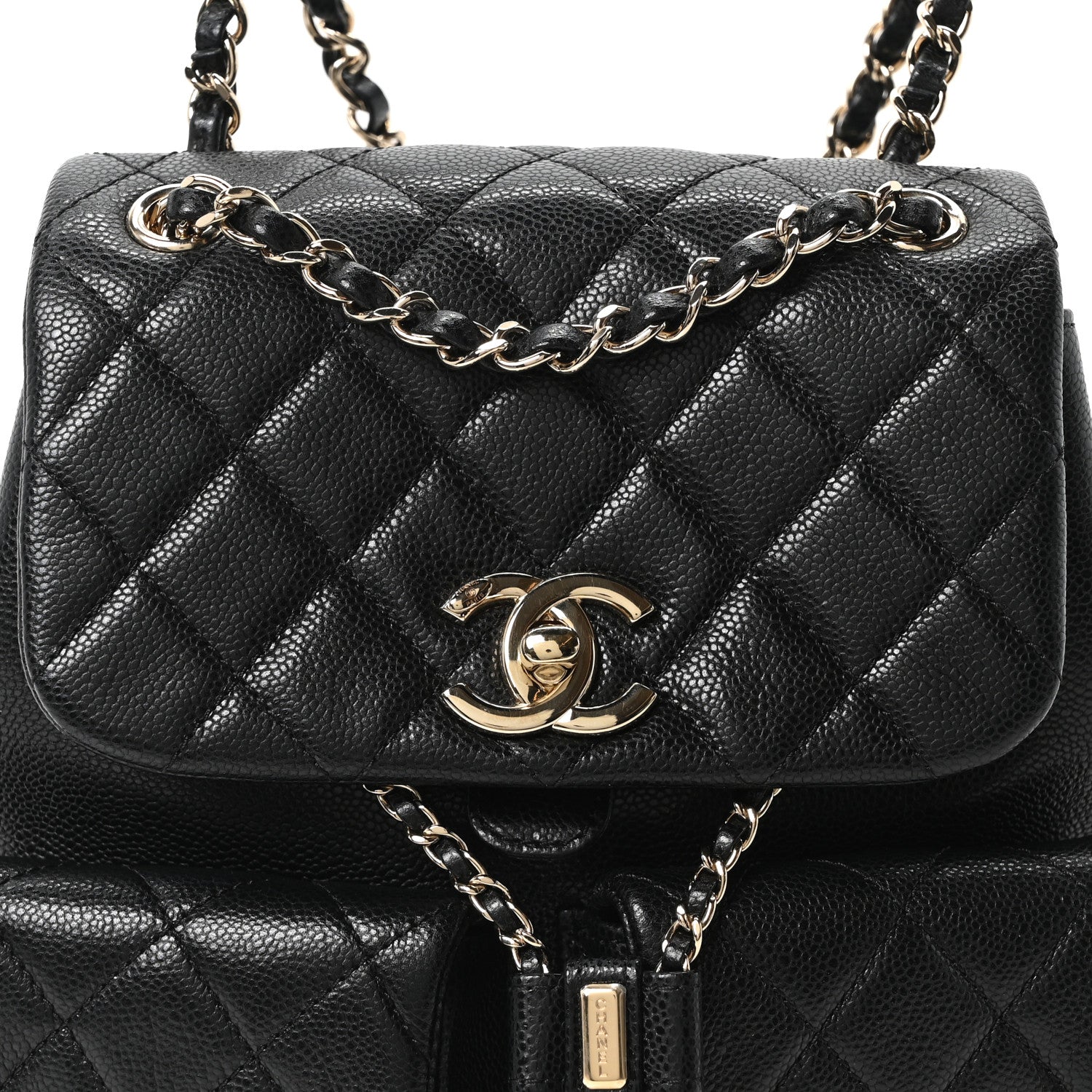 Chanel Shiny Caviar Quilted Medium Duma Pockets Drawstring Backpack Black 7 of 10