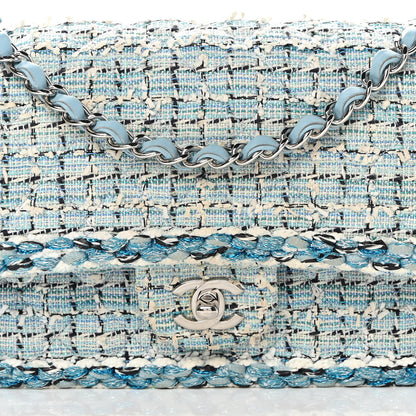 Chanel Tweed Quilted Medium Double Flap Blue White 8 of 15