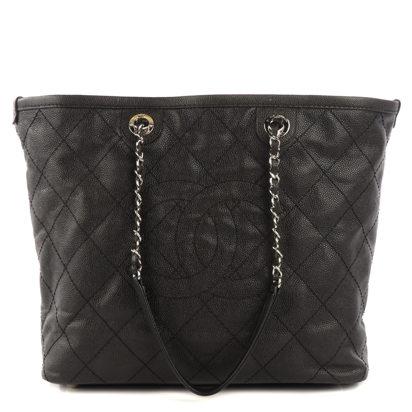 Grained Calfskin Shopping Small Daily Tote Black