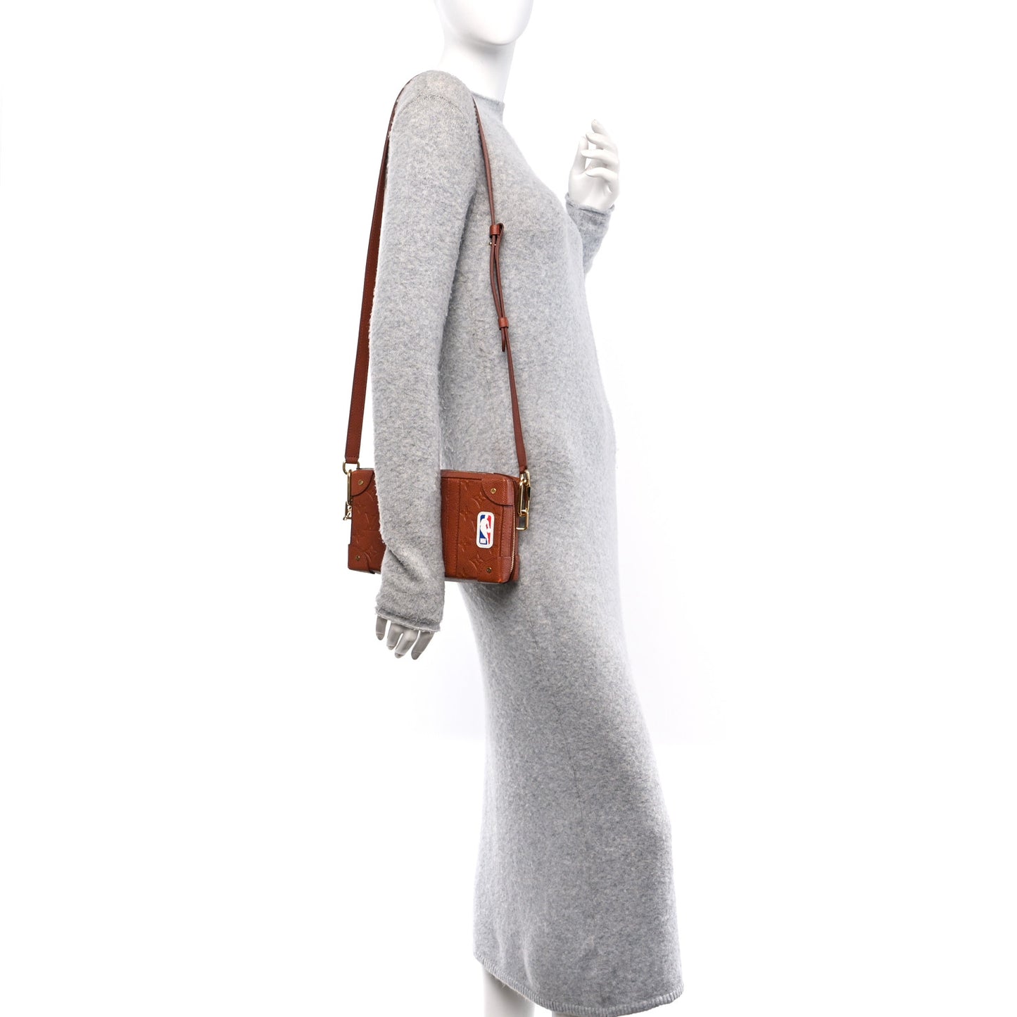 X NBA Monogram Embossed Ball Grain Cowhide Soft Trunk Wallet Brown