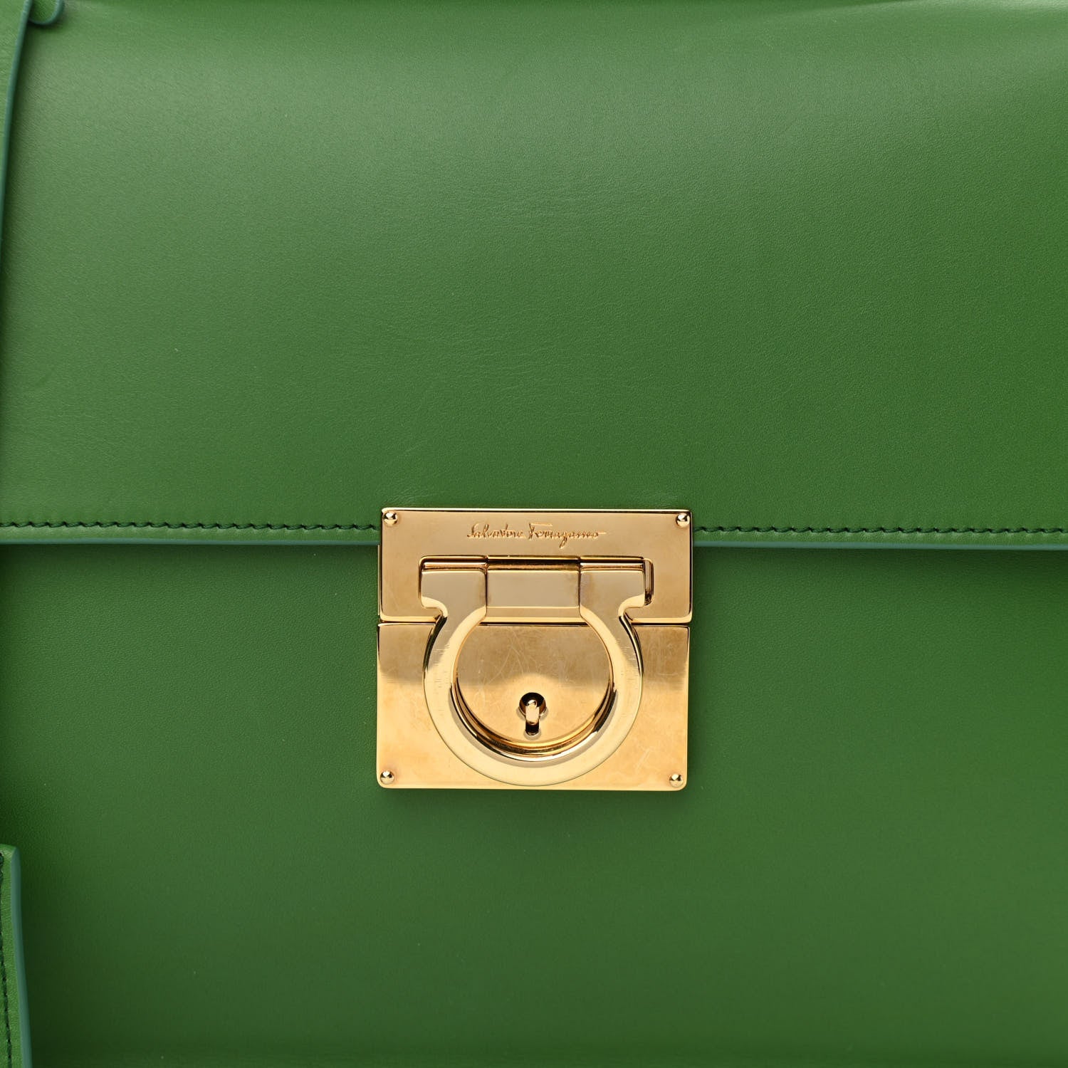 Salvatore Ferragamo Calfskin Gancio Lock Satchel Green 6 of 8