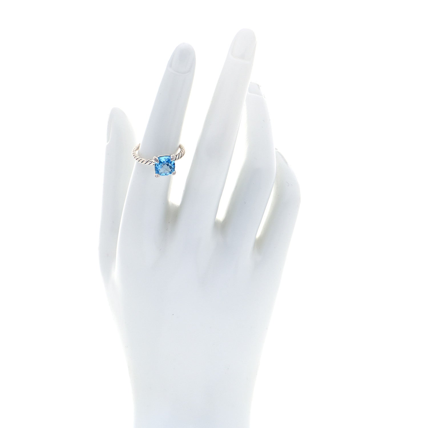 David Yurman Sterling Silver Diamond Blue Topaz 8mm Chatelaine Ring 54 6.75 2 of 4