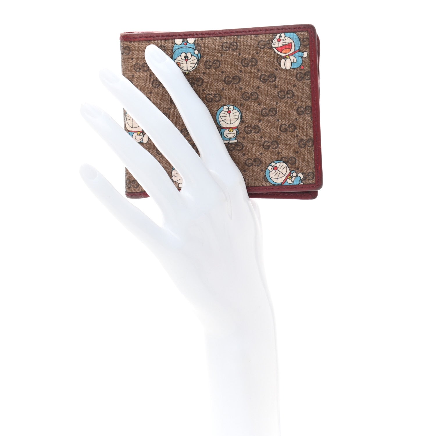 Gucci X DORAEMON Mini Vintage GG Supreme Monogram Bi-Fold Wallet Beige Cherry Red 2 of 7