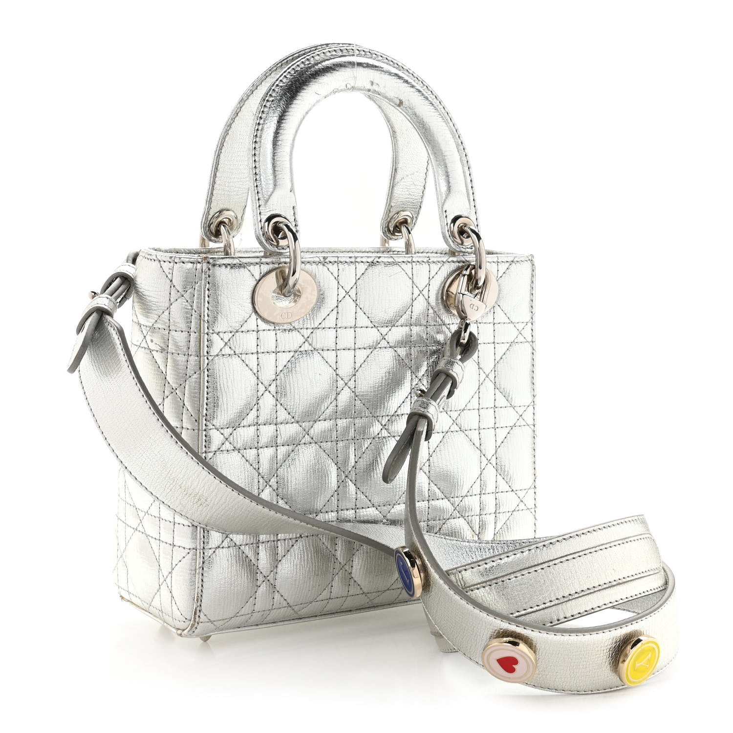 Christian Dior Metallic Grained Calfskin Cannage Small Lucky Badges My Lady Dior Silver 3 of 15