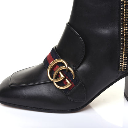 Gucci Betis Glamour Calfskin Web Pearl Embellished Peyton 75mm Ankle Boots 37 Black 7 of 19