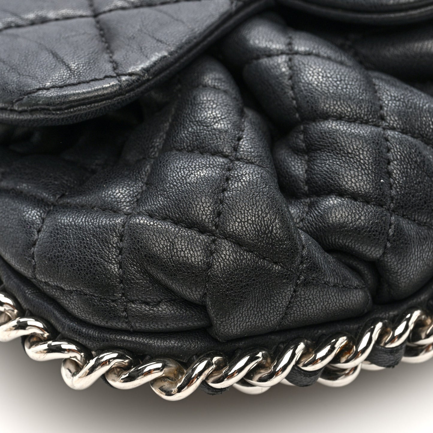 Washed Lambskin Quilted Mini Chain Around Flap Black