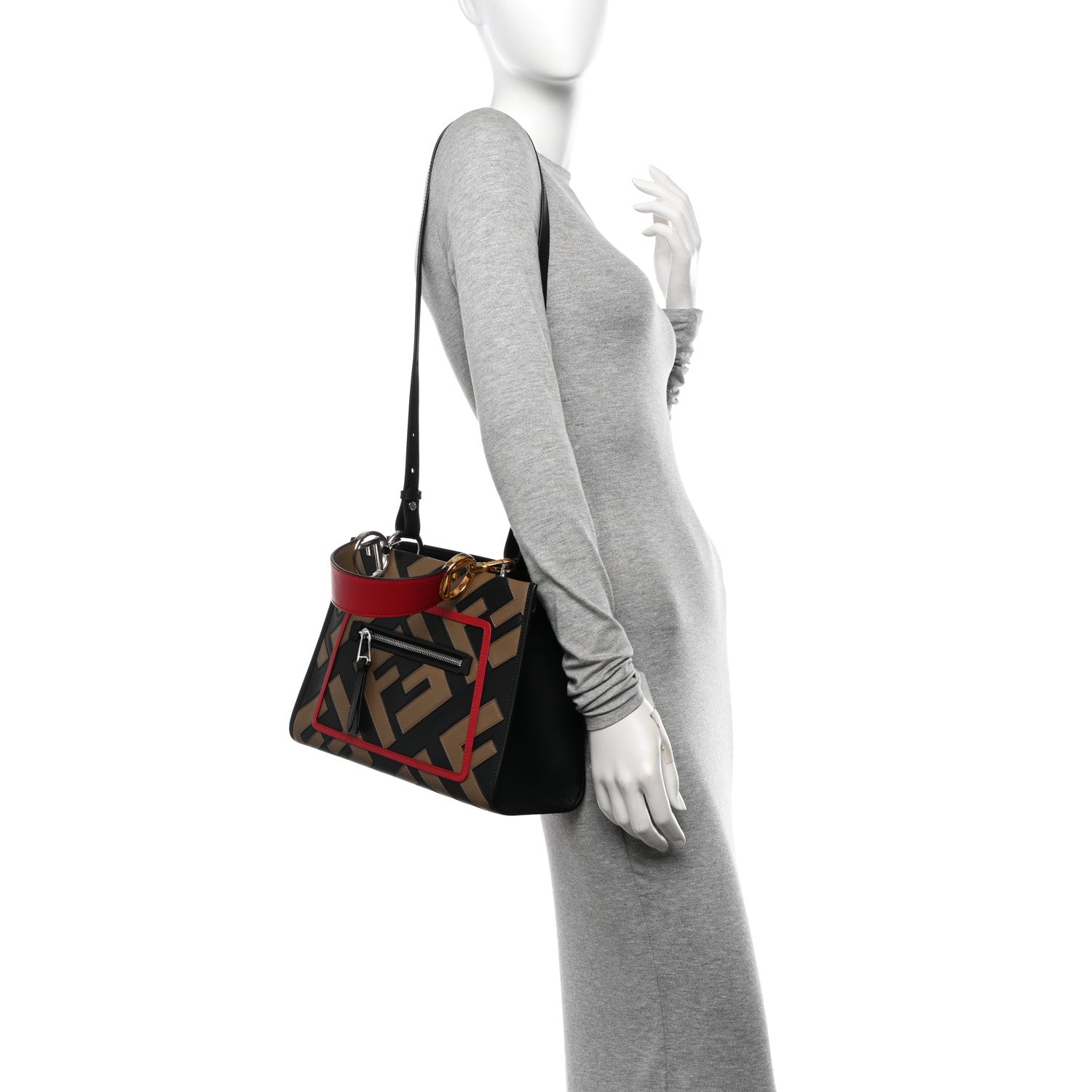 Fendi Vitello Century F is Fendi FF Diagonal Inlay Small Runaway Satchel Fango Black Fragola 2 of 10