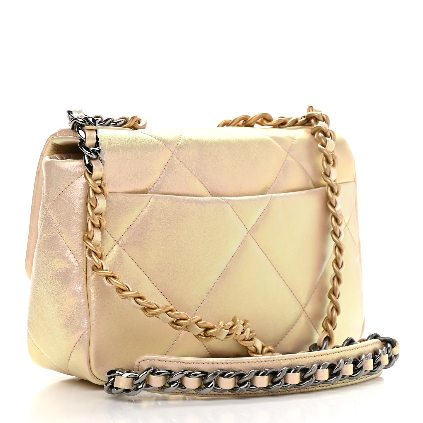 Iridescent Lambskin Quilted Medium Chanel 19 Flap Pink