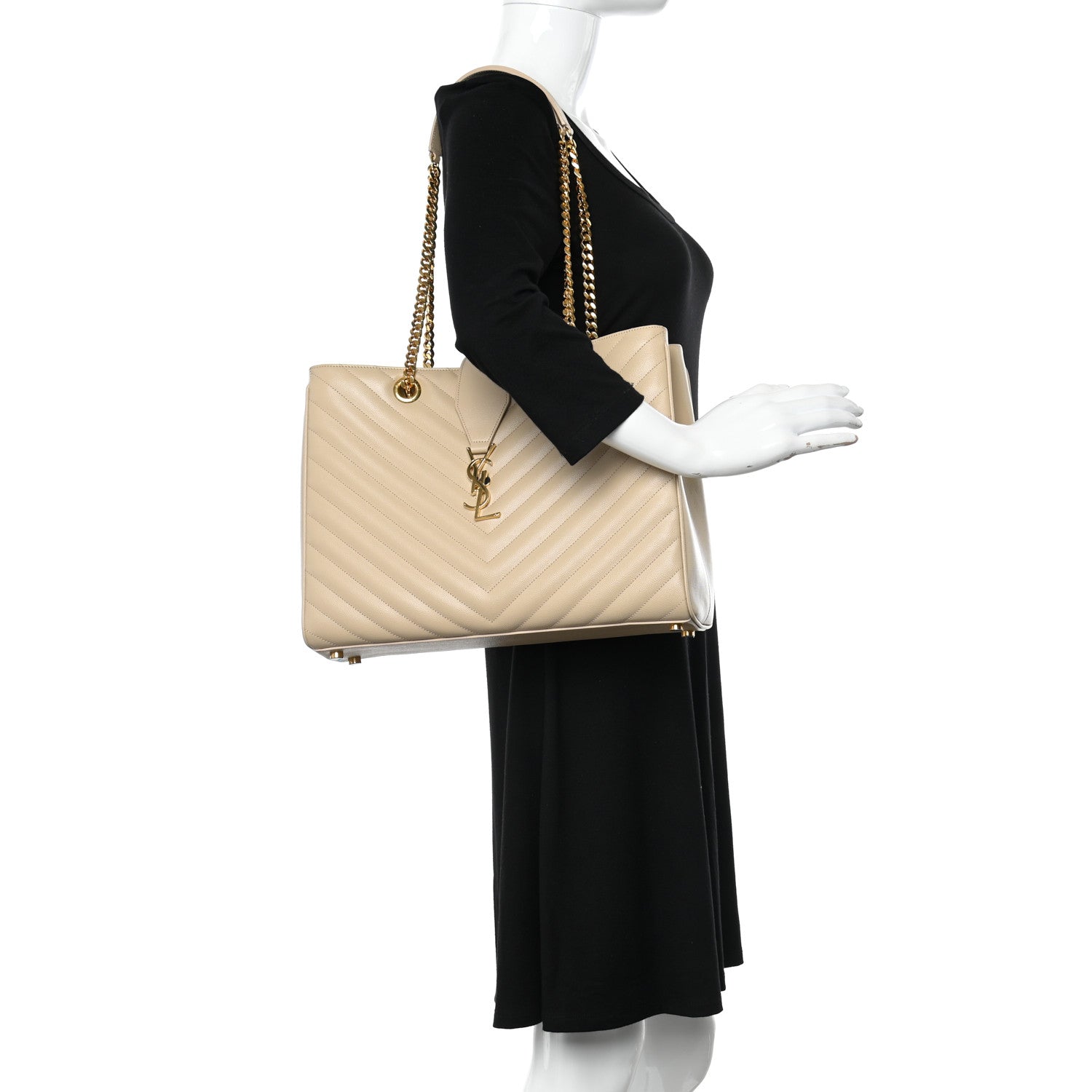 Saint Laurent Grain De Poudre Matelasse Chevron Monogram Shopping Bag Nude Powder 2 of 9