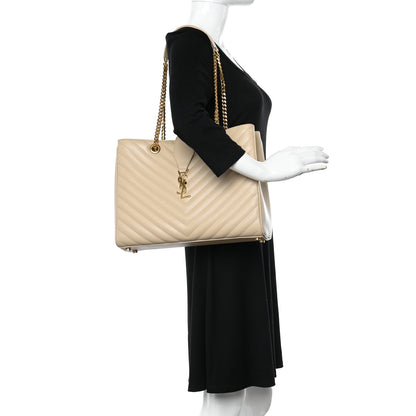 Saint Laurent Grain De Poudre Matelasse Chevron Monogram Shopping Bag Nude Powder 2 of 9