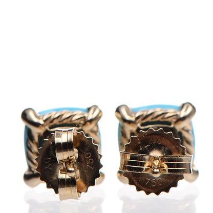 David Yurman 18K Yellow Gold Diamond Turquoise 8mm Chatelaine Earrings 3 of 4