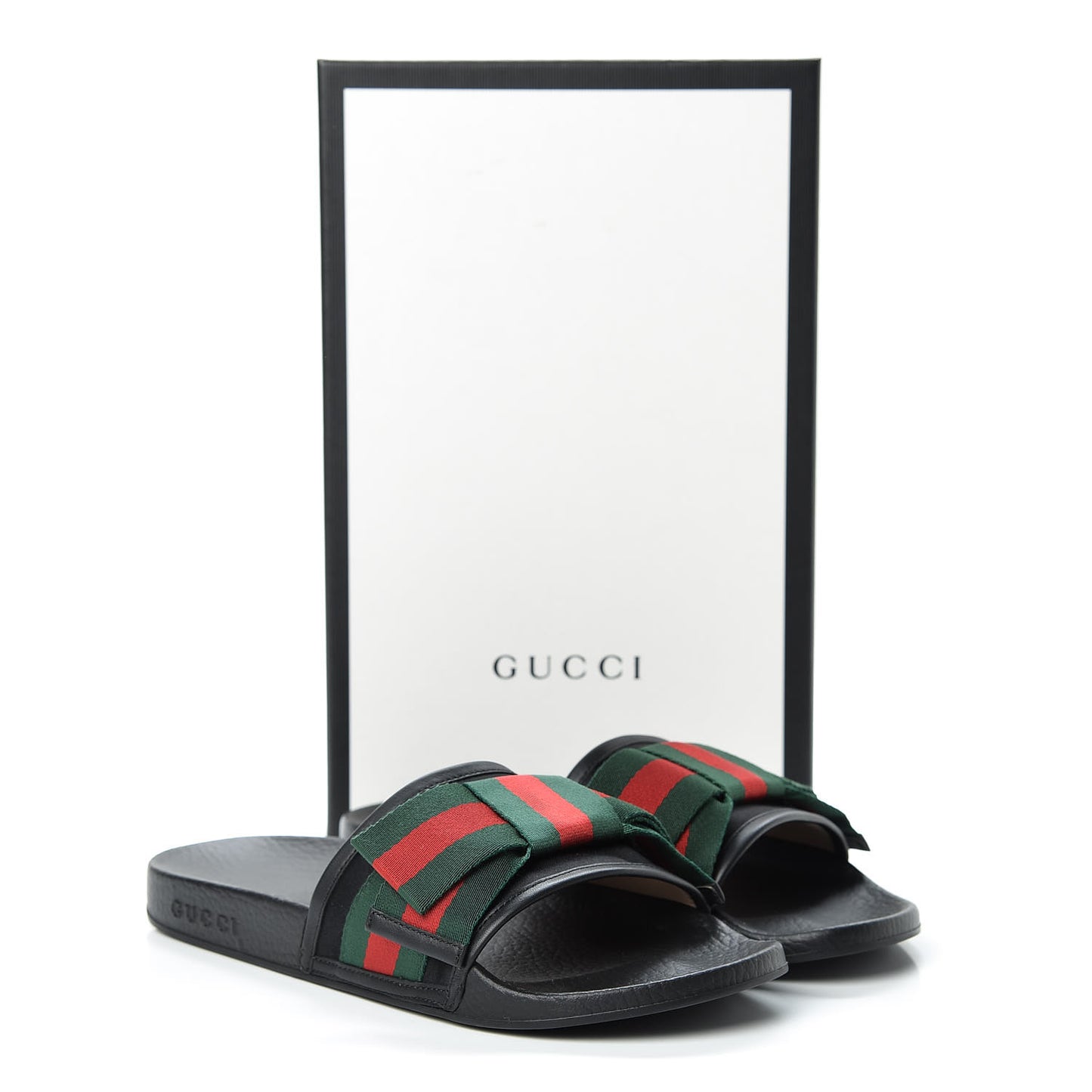 Satin Web Bow Slide Sandals 40 Black