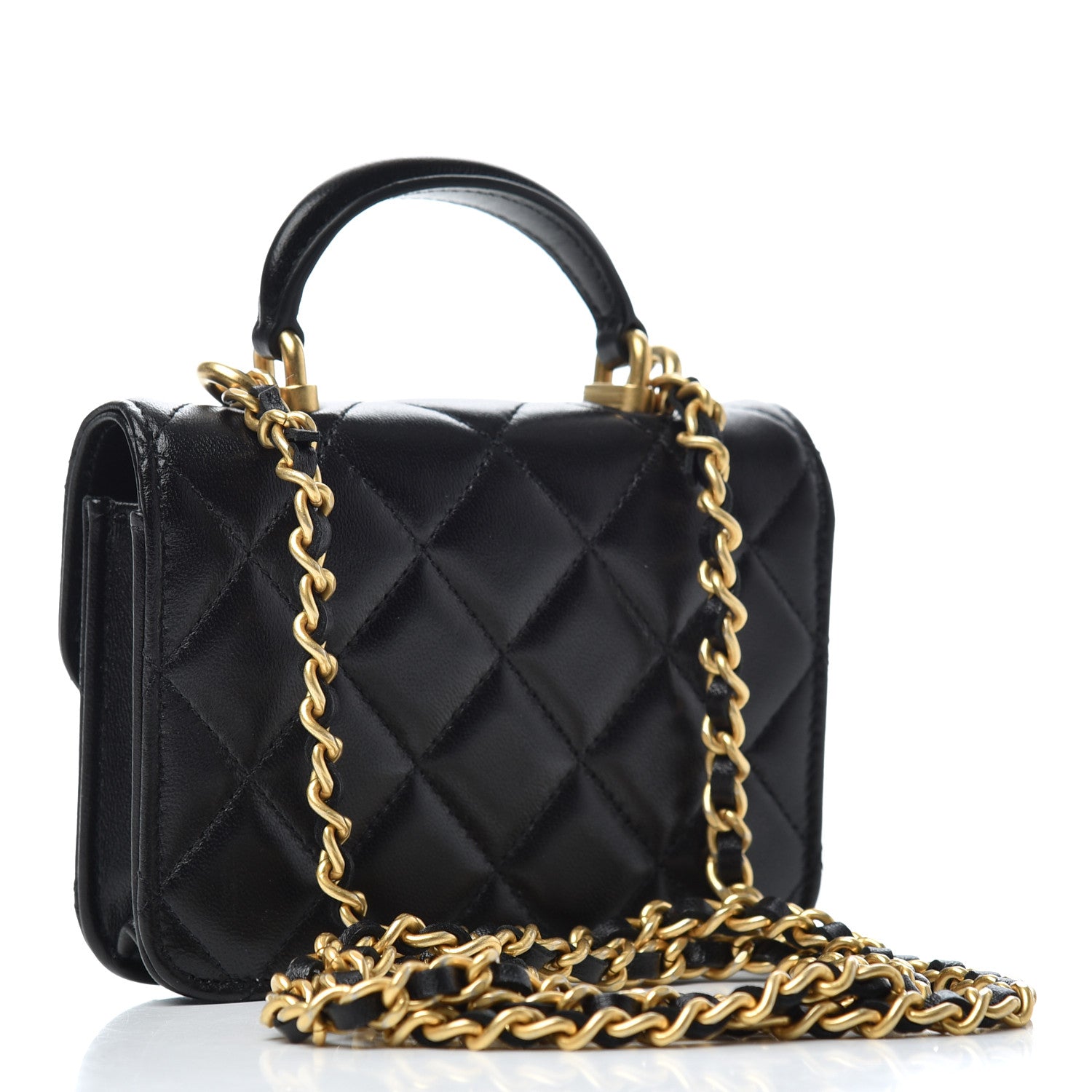 Chanel Lambskin Quilted Top Handle Flap Coin Purse With Chain Black 3 of 9