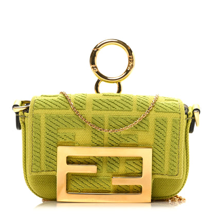 Fendi Canvas Vitello King FF Embroidered Nano Maxi Buckle Baguette Charm Wasabi 7 of 9