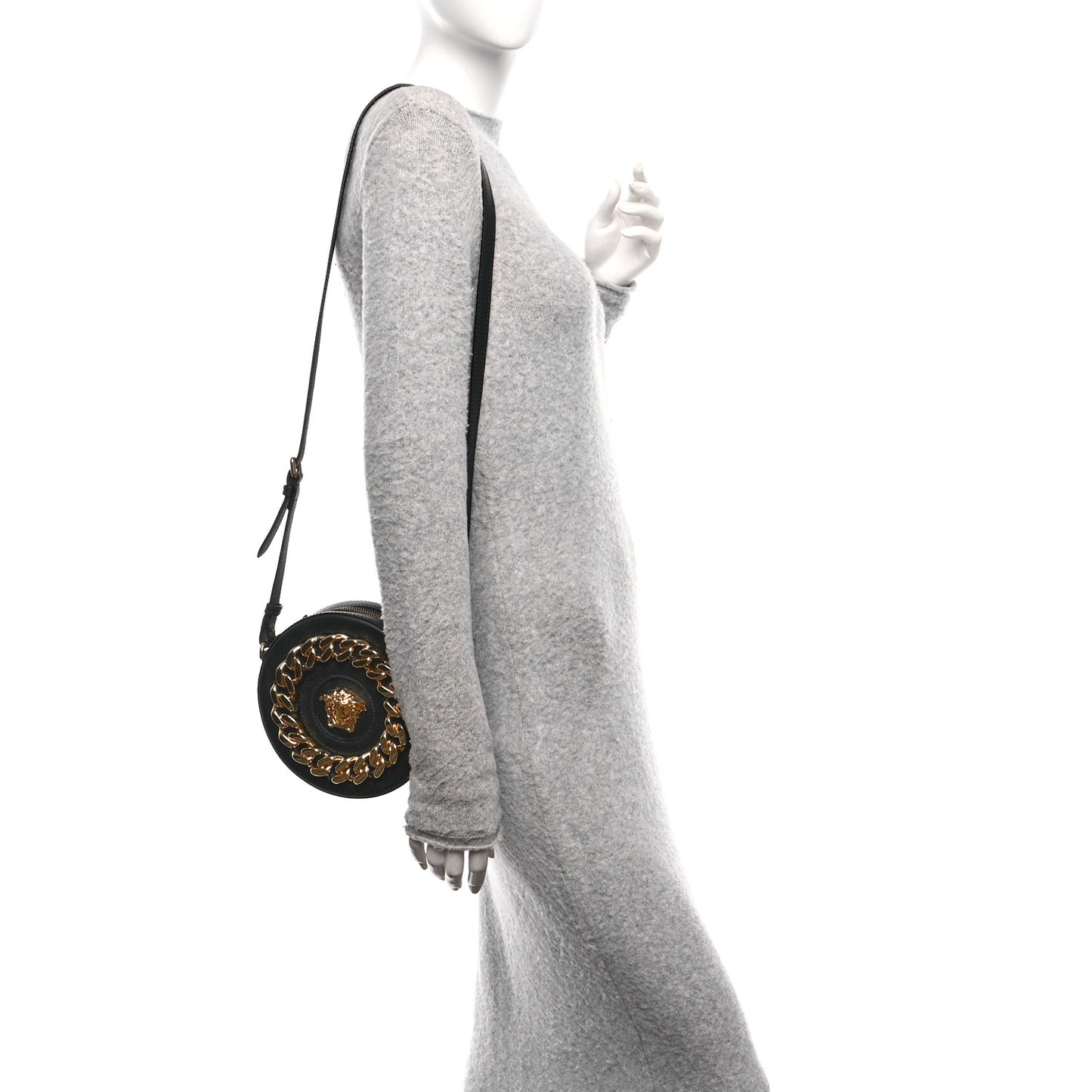 Calfskin Mini La Medusa Chain Round Crossbody Bag Black