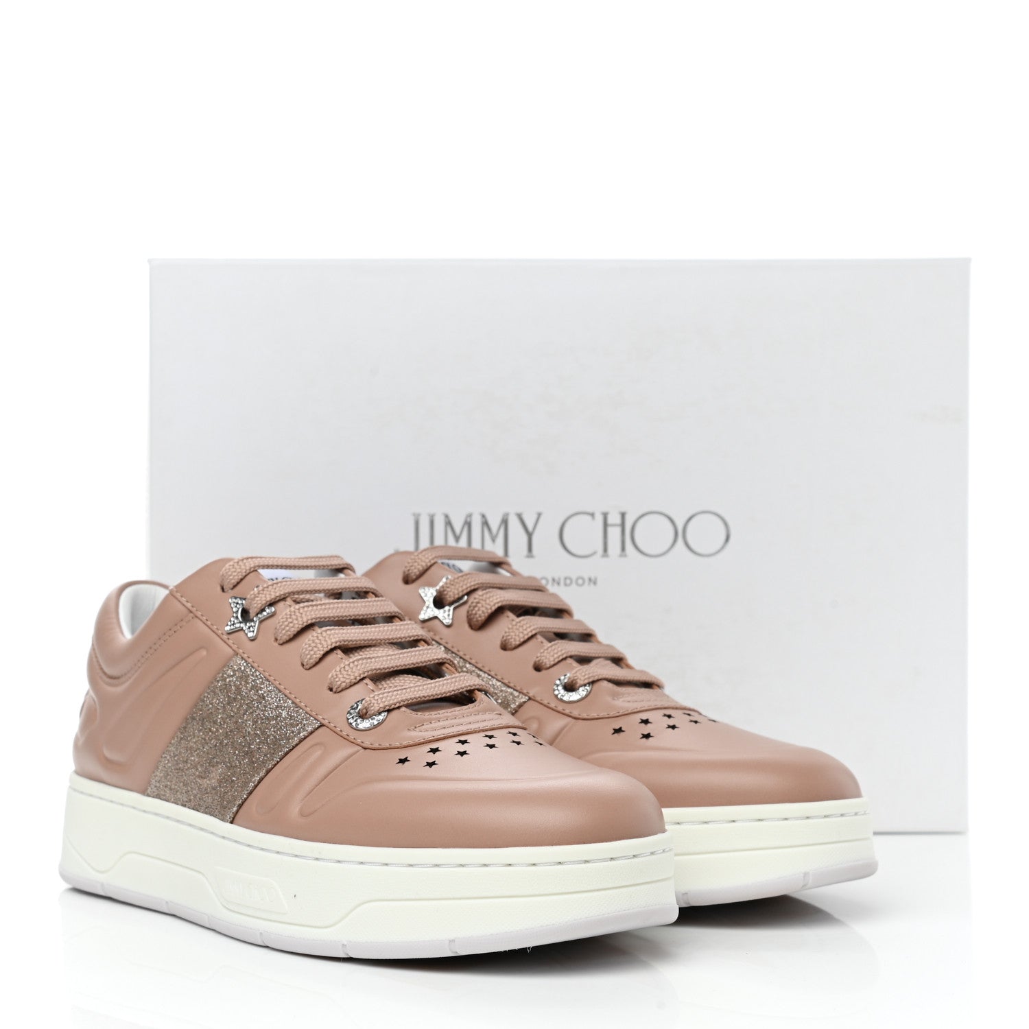 Jimmy Choo Calfskin Glitter Hawaii Sneakers 37 Ballet Pink 9 of 9