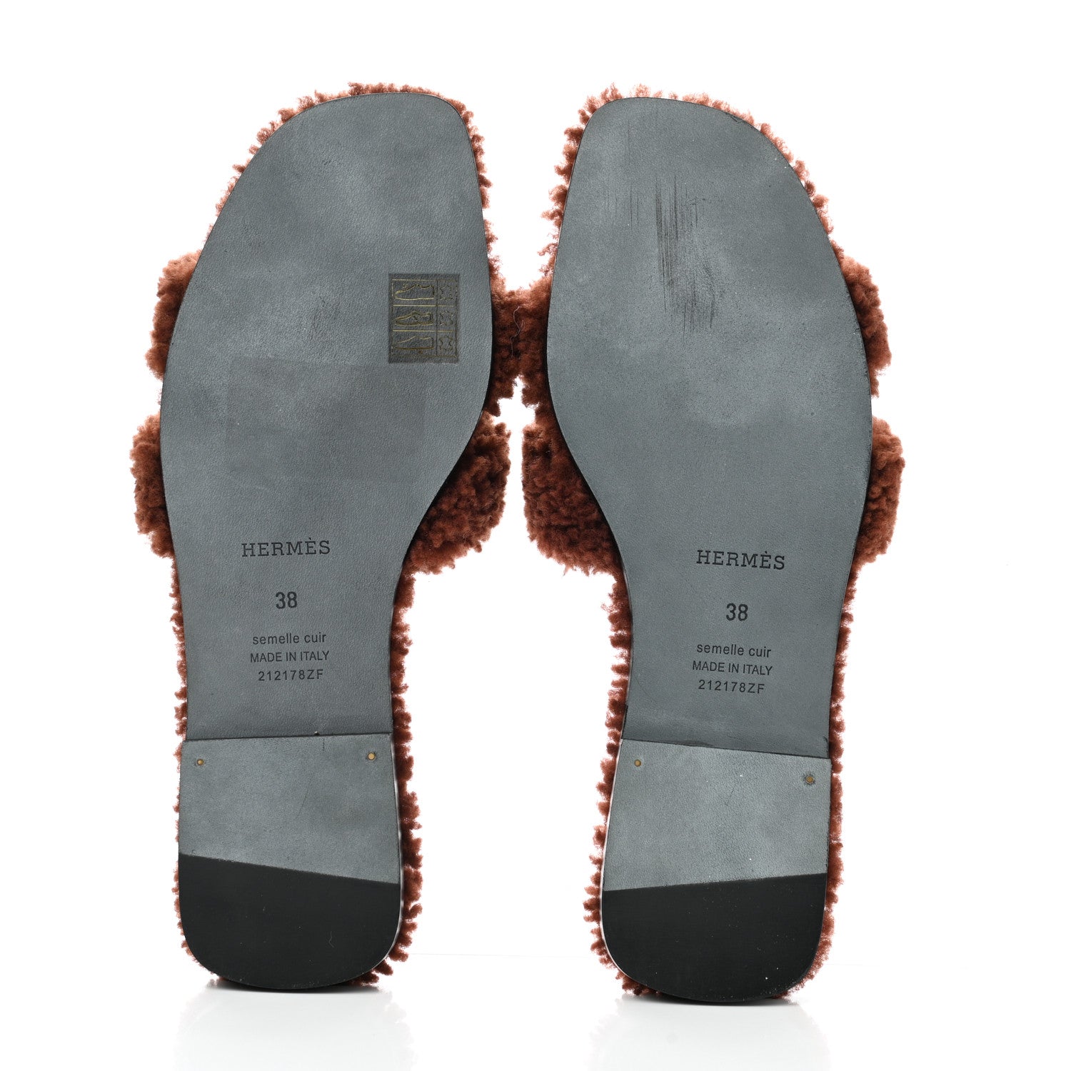 Hermes Woolskin Oran Sandals 38 Cognac 5 of 9