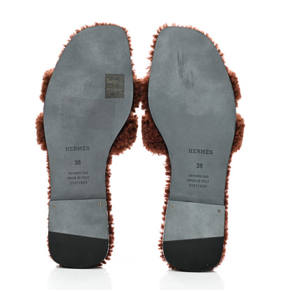 Hermes Woolskin Oran Sandals 38 Cognac 5 of 9
