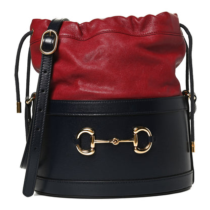 Gucci Azalea Sakai Be Green Calfskin Horsebit 1955 Drawstring Bucket Bag Blue New Cherry Red 1 of 14