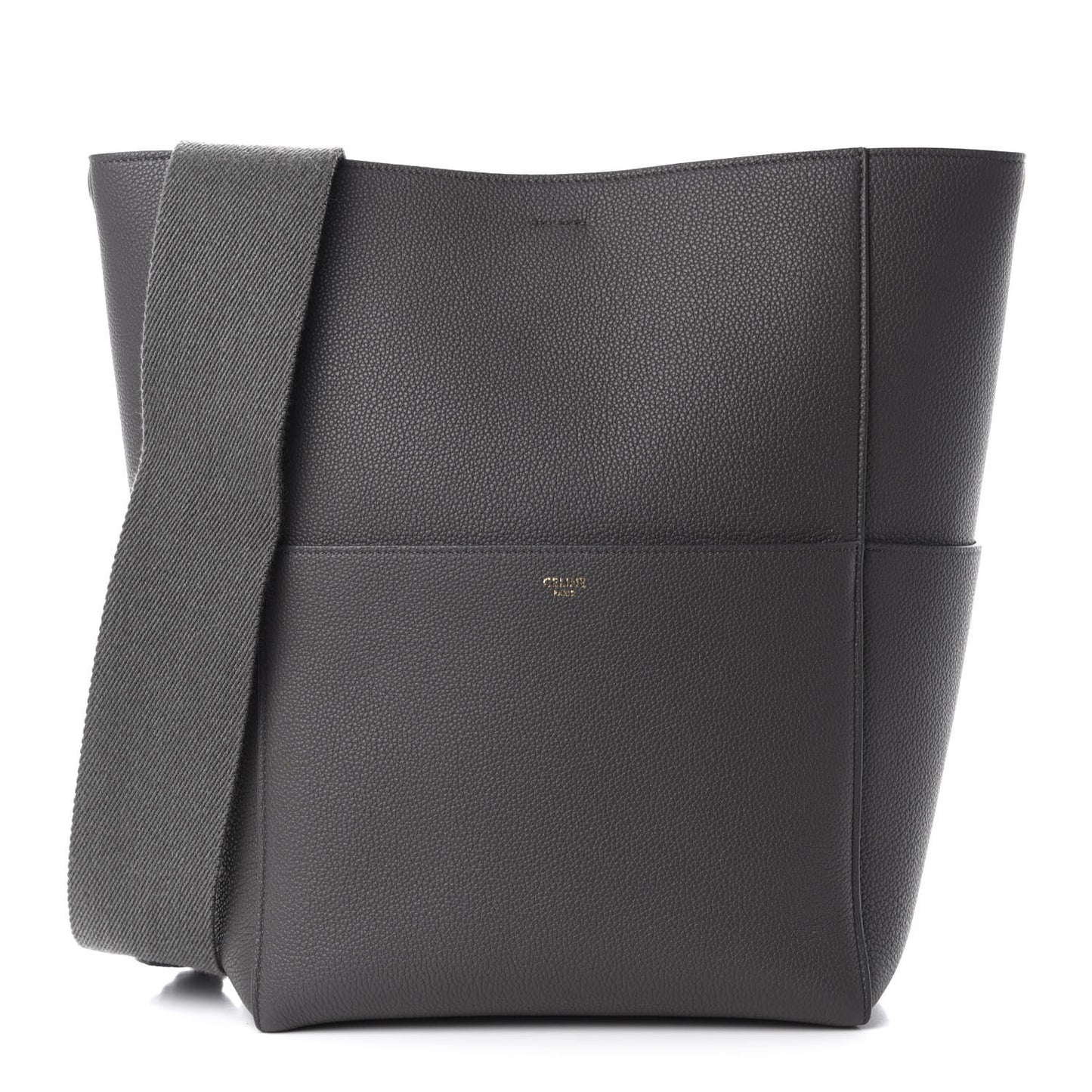Soft Grained Calfskin Sangle Bucket Bag Grey