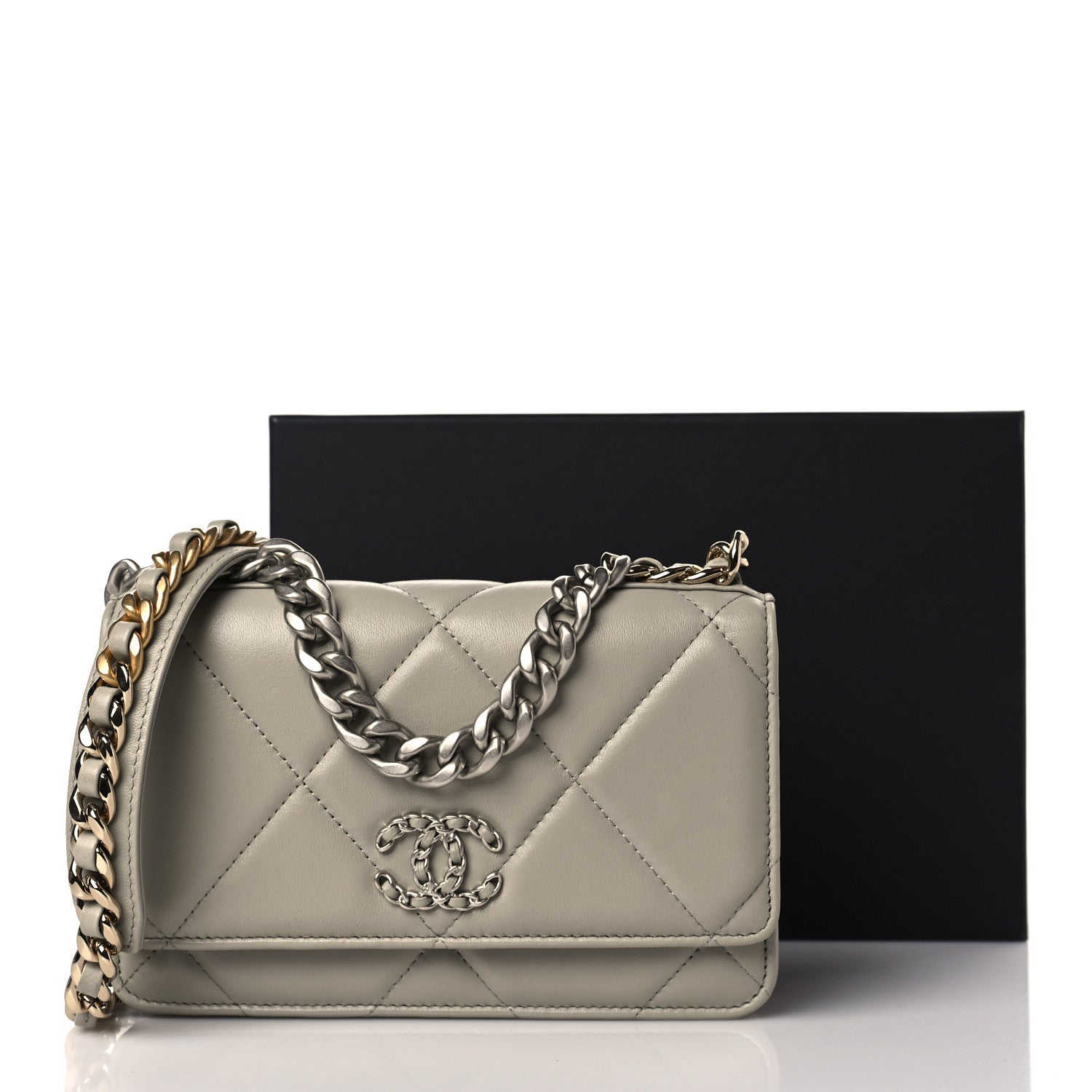 Chanel Lambskin Quilted Chanel 19 Wallet On Chain WOC Grey 11 of 11