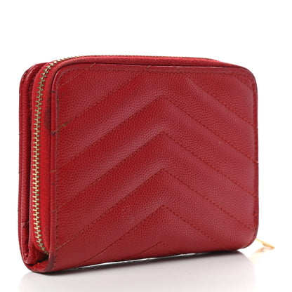 Saint Laurent Grain De Poudre Matelasse Chevron Monogram Compact Zip Around Wallet Red 3 of 14