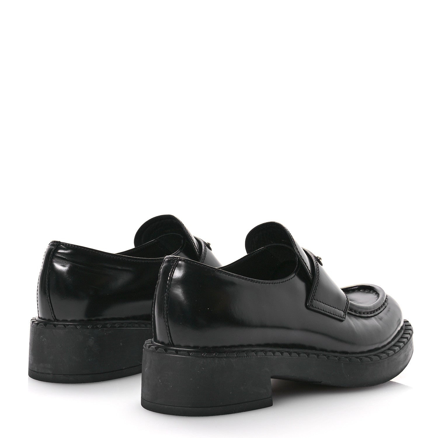 Prada Spazzolato Metal Triangle Logo 50mm Loafers 38 Black 5 of 7
