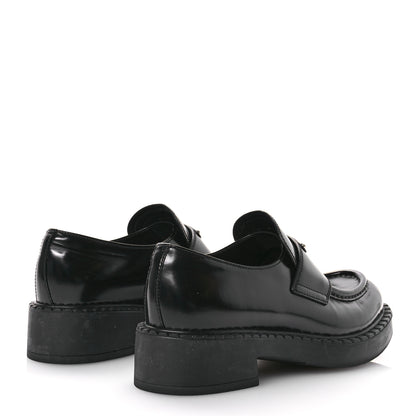 Prada Spazzolato Metal Triangle Logo 50mm Loafers 38 Black 5 of 7
