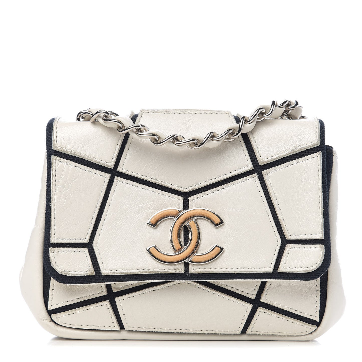 Calfskin Stitched Curve Mini Flap White Black