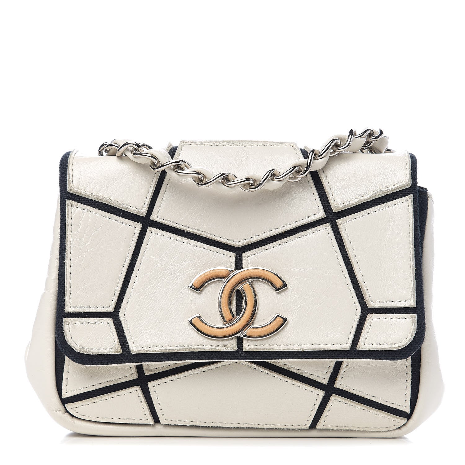 Chanel Calfskin Stitched Curve Mini Flap White Black 1 of 10