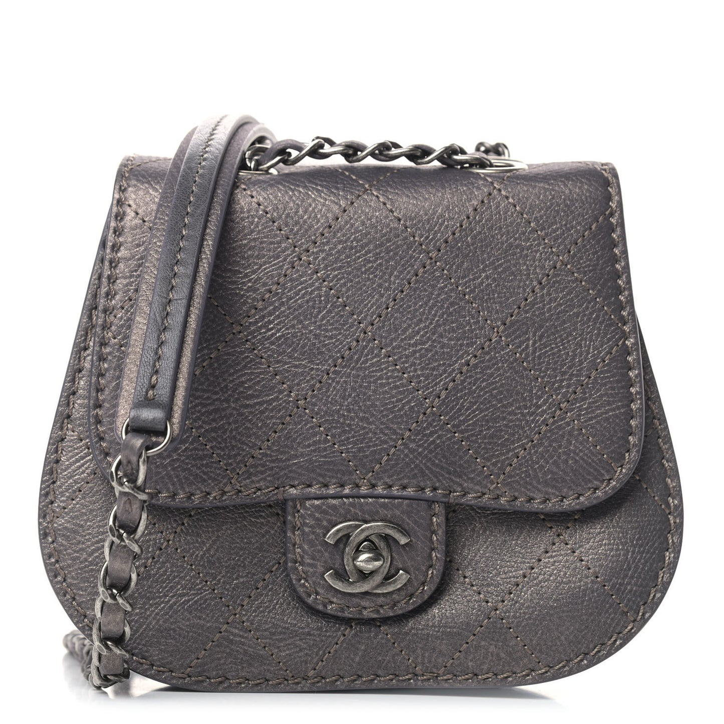 Metallic Calfskin Small Coco Twin Flap Dark Grey