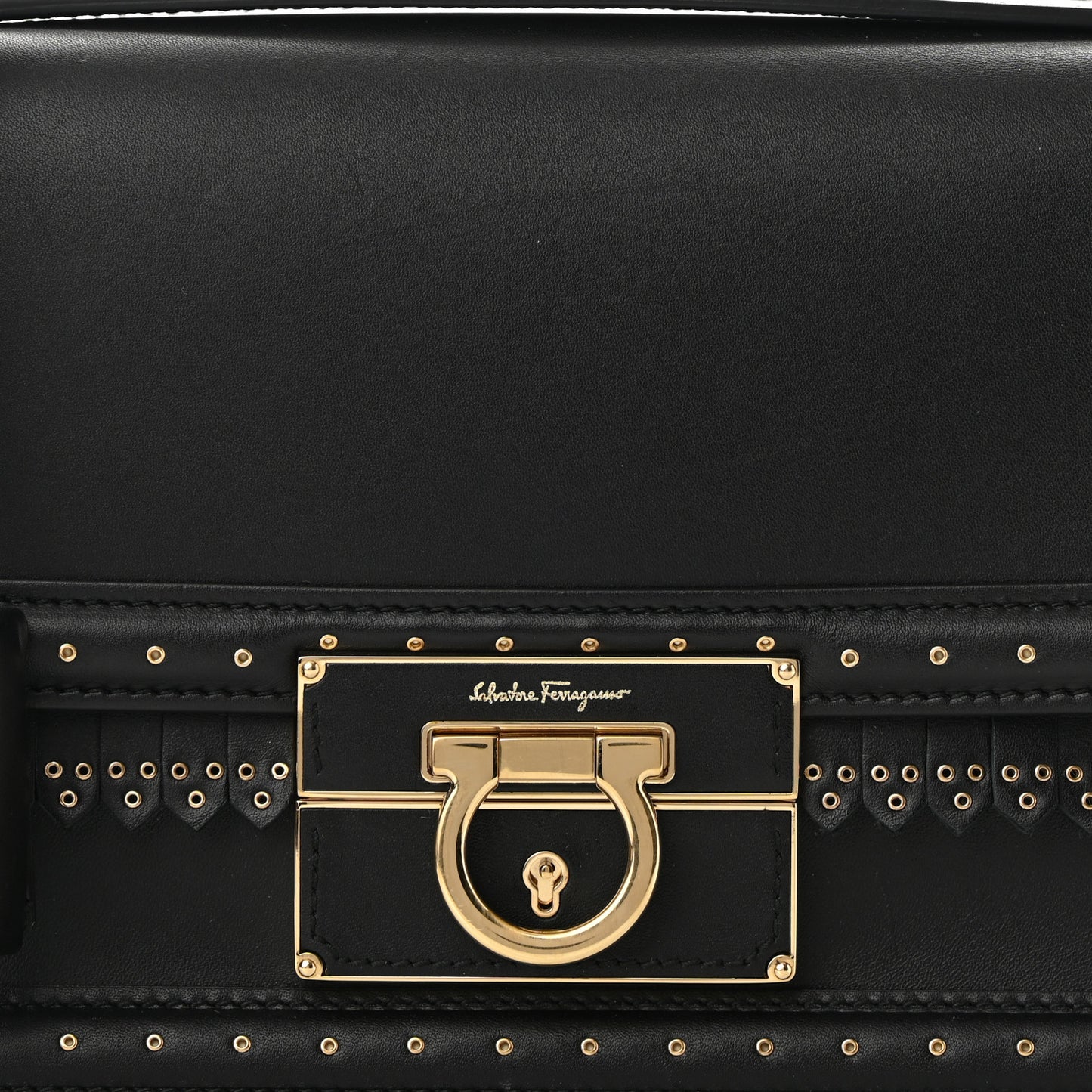 Smooth Calfskin Studded Aileen Gancio Lock Shoulder Bag Black