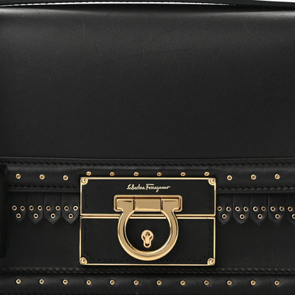 Salvatore Ferragamo Smooth Calfskin Studded Aileen Gancio Lock Shoulder Bag Black 7 of 9