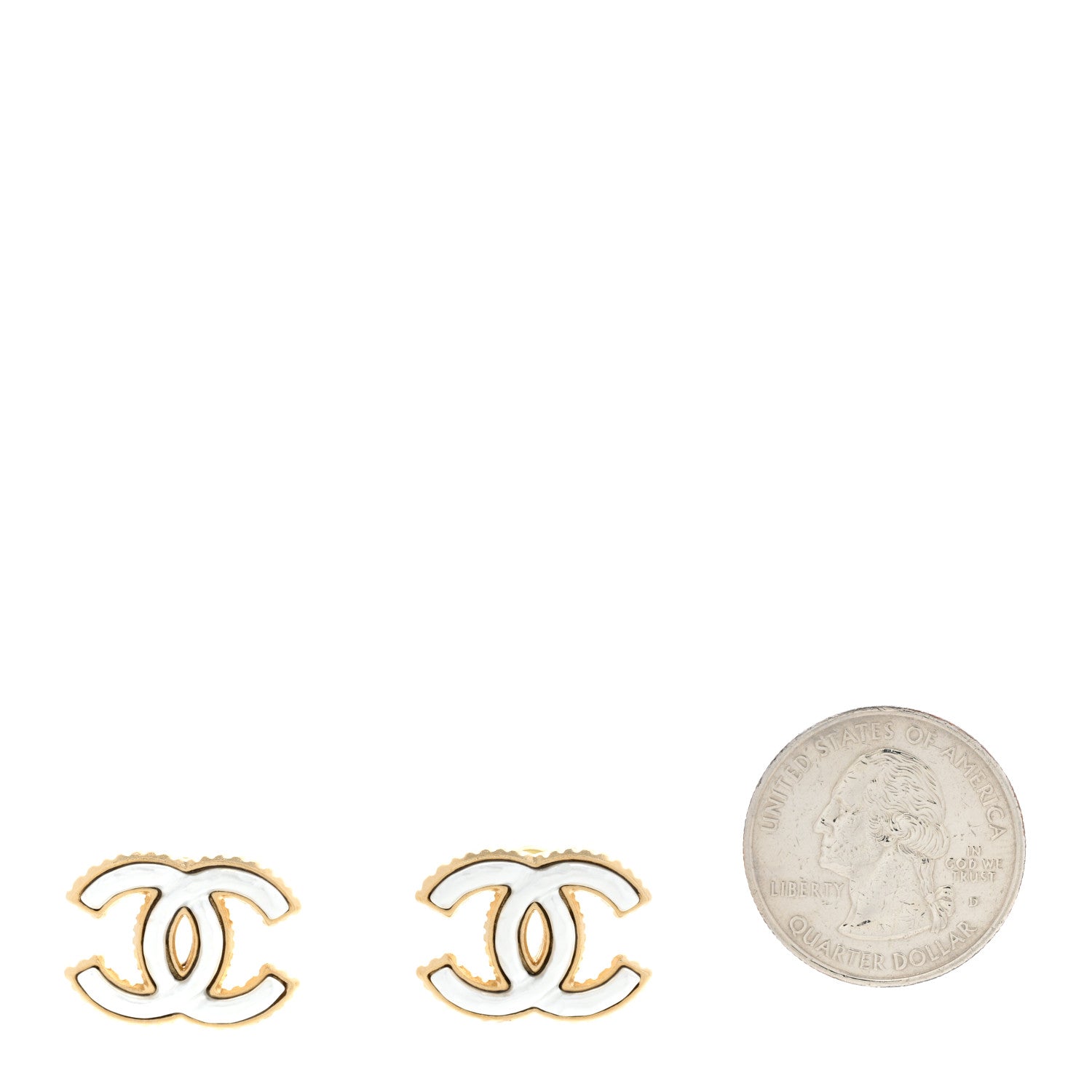 Chanel Metal Enamel CC Earrings Gold White 2 of 5