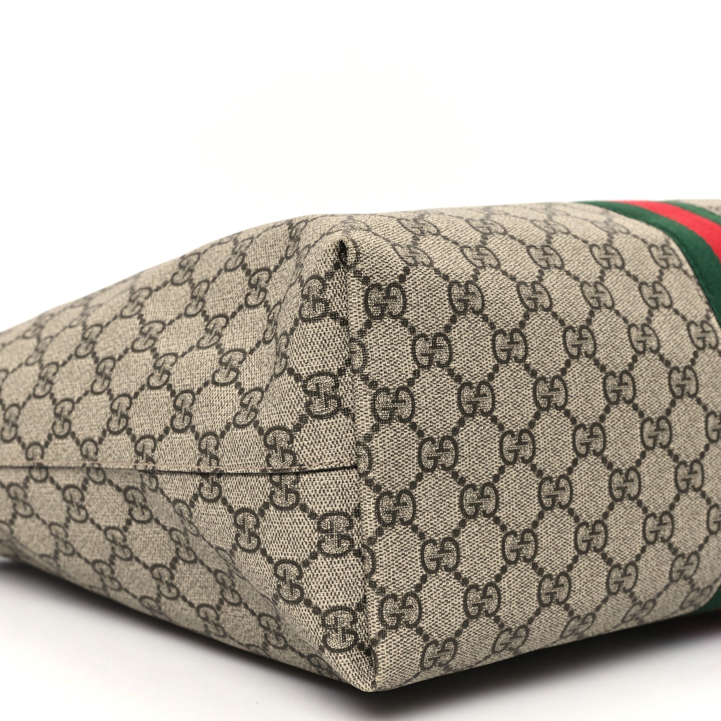 GG Supreme Monogram Textured Calfskin Web Medium Ophidia Shopping Tote Beige Ebony New Acero