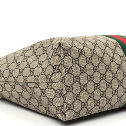 Gucci GG Supreme Monogram Textured Calfskin Web Medium Ophidia Shopping Tote Beige Ebony New Acero 9 of 11