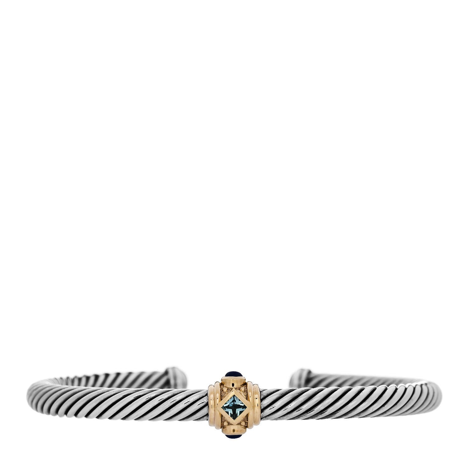 David Yurman Sterling Silver 14K Yellow Gold Blue Topaz Lapis Lazuli 5mm Cable Renaissance Station Bracelet 1 of 3