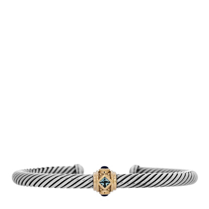 David Yurman Sterling Silver 14K Yellow Gold Blue Topaz Lapis Lazuli 5mm Cable Renaissance Station Bracelet 1 of 3