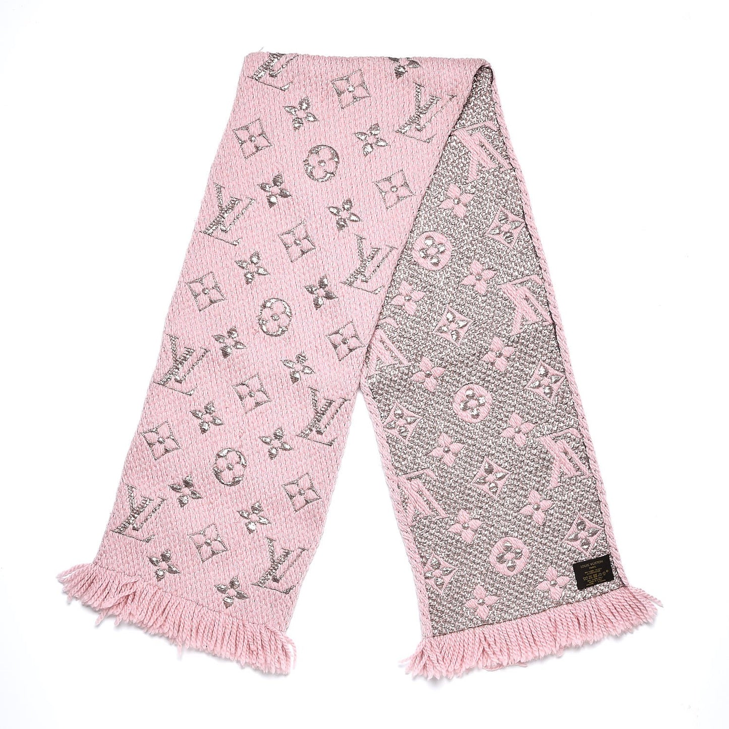 Wool Silk Logomania Shine Scarf Pink