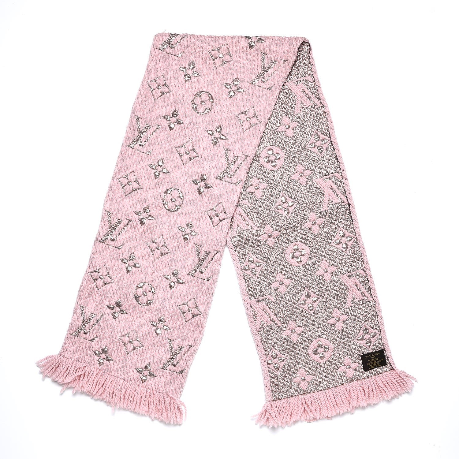 Louis Vuitton Wool Silk Logomania Shine Scarf Pink 3 of 4