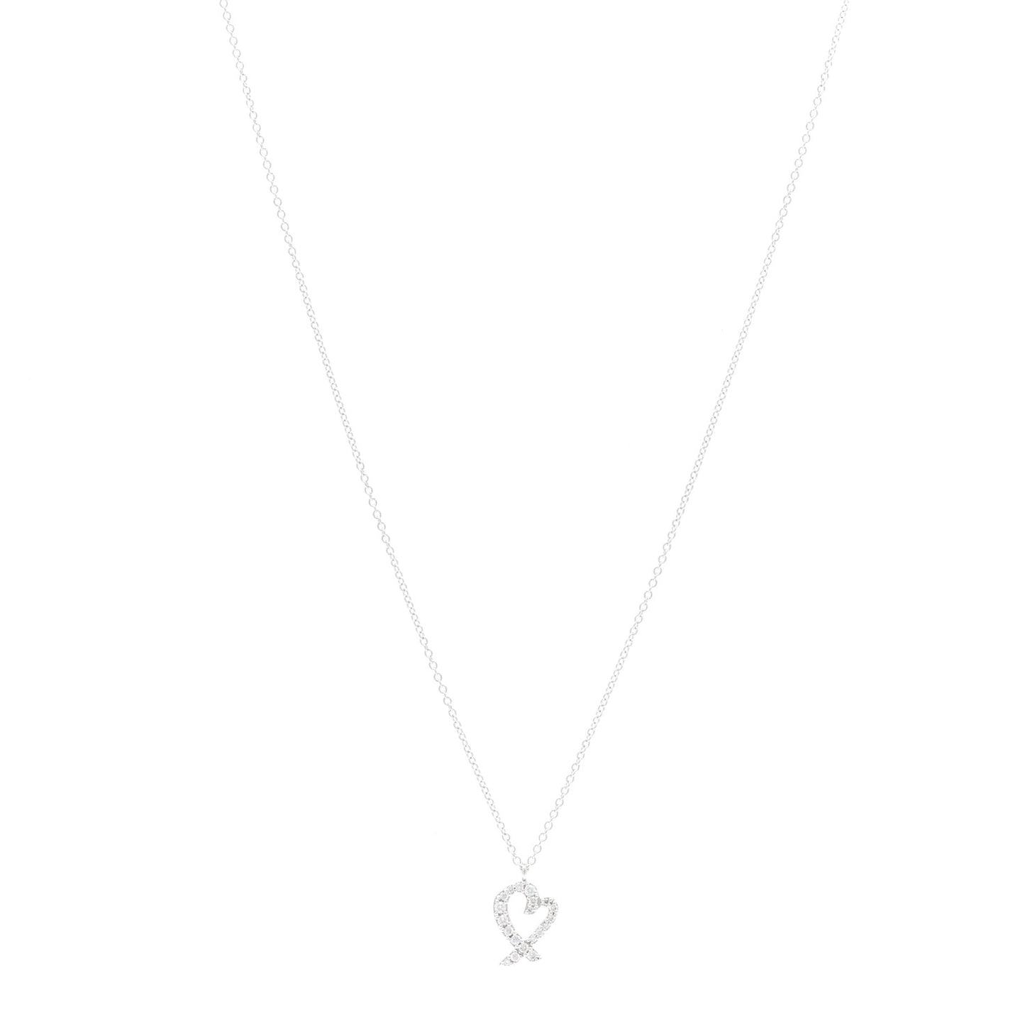 18K White Gold Diamond Mini Paloma Picasso Loving Heart Pendant Necklace