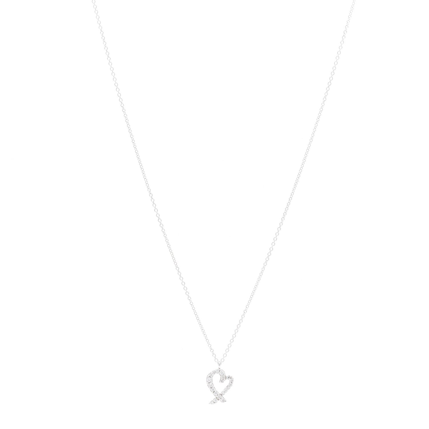 Tiffany 18K White Gold Diamond Mini Paloma Picasso Loving Heart Pendant Necklace 1 of 5