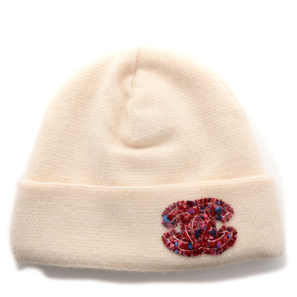 Chanel Cashmere CC Beanie Hat White Pink 1 of 6